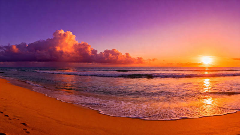 夕阳海滩美景图片