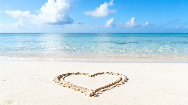 沙滩心形 海天一色图片