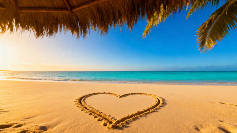 沙滩心形爱意图片