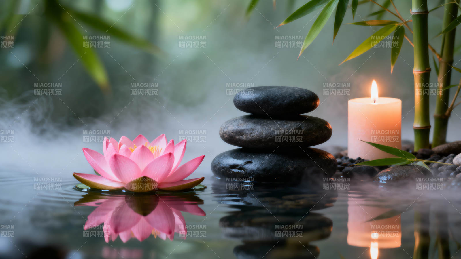 禅意静谧水景图片