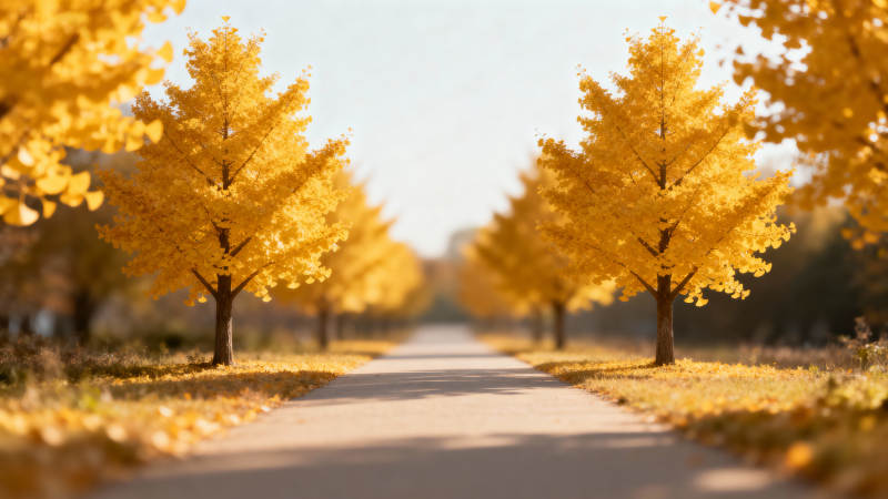 秋日金叶小径图片