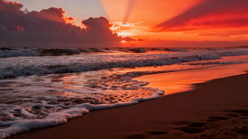 夕阳海滩美景图片