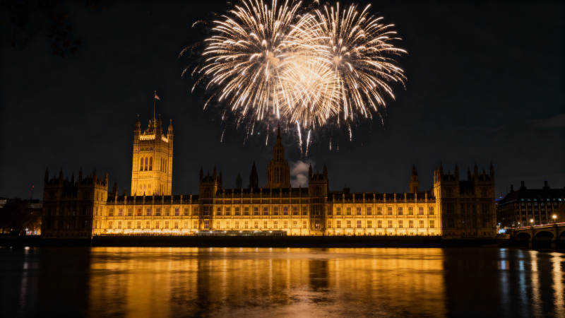 伦敦夜景烟花绽放图片