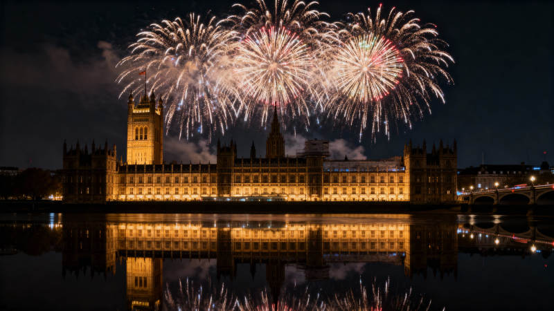 伦敦夜空烟花绽放图片