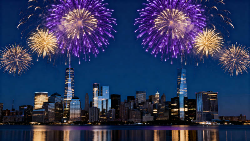 夜幕烟花映城市图片