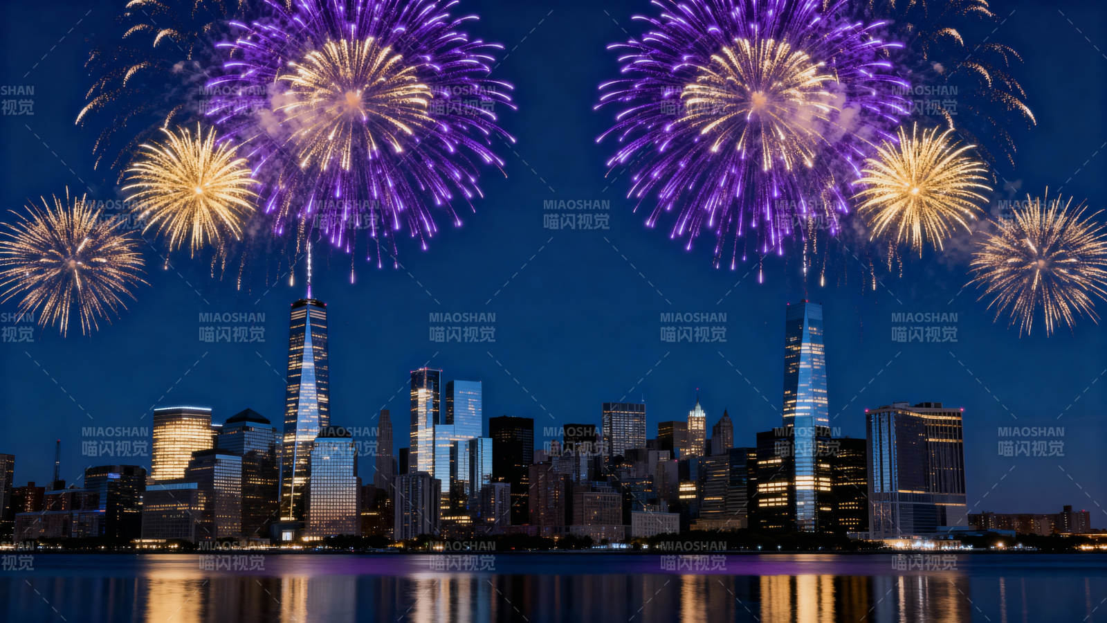 夜幕烟花映城市图片