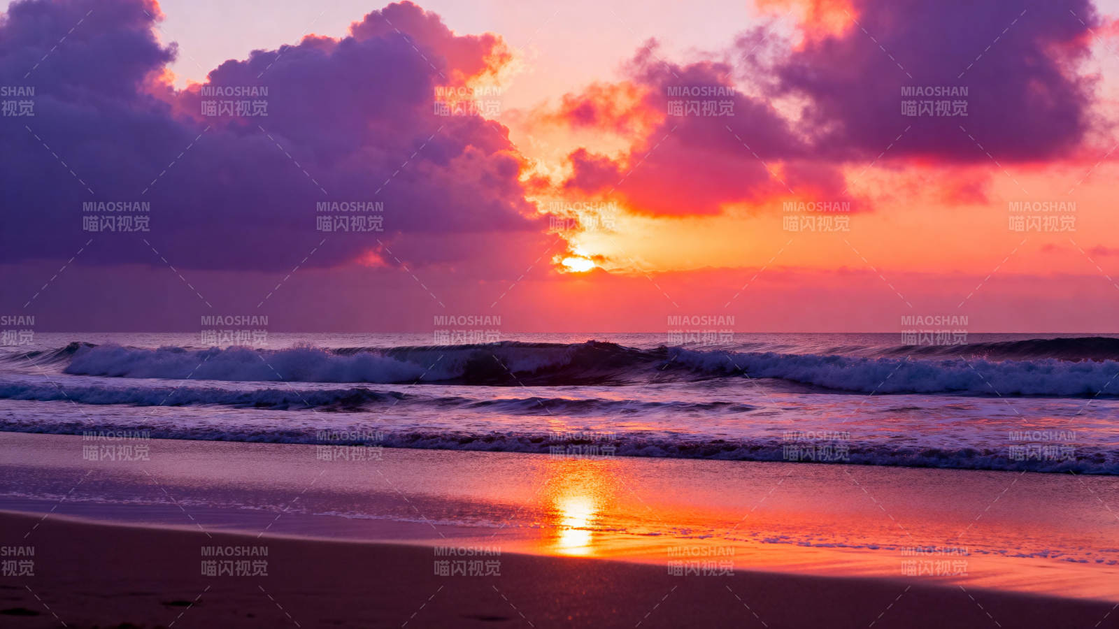 夕阳海滩美景图片