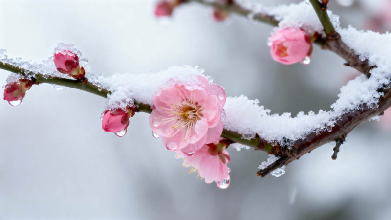 雪中梅花绽放图片