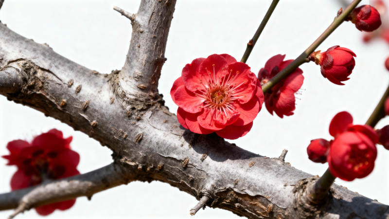 红梅绽放枝头图片