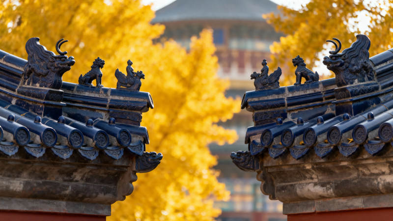 秋色中的古建筑屋檐图片