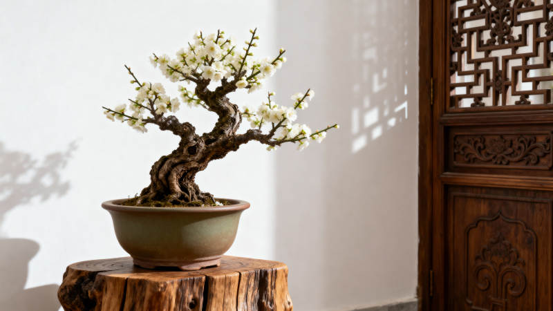 梅花盆景静雅绽放图片