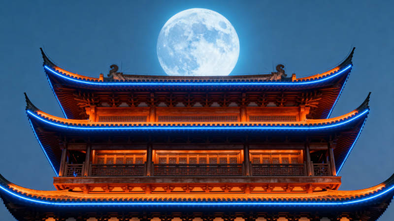 月下古塔夜景图片