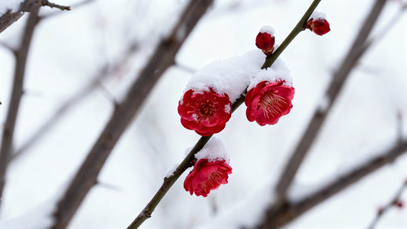 雪中红梅绽放图片