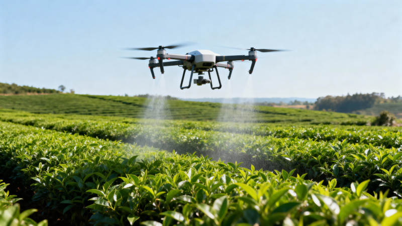 无人机喷洒茶园图片