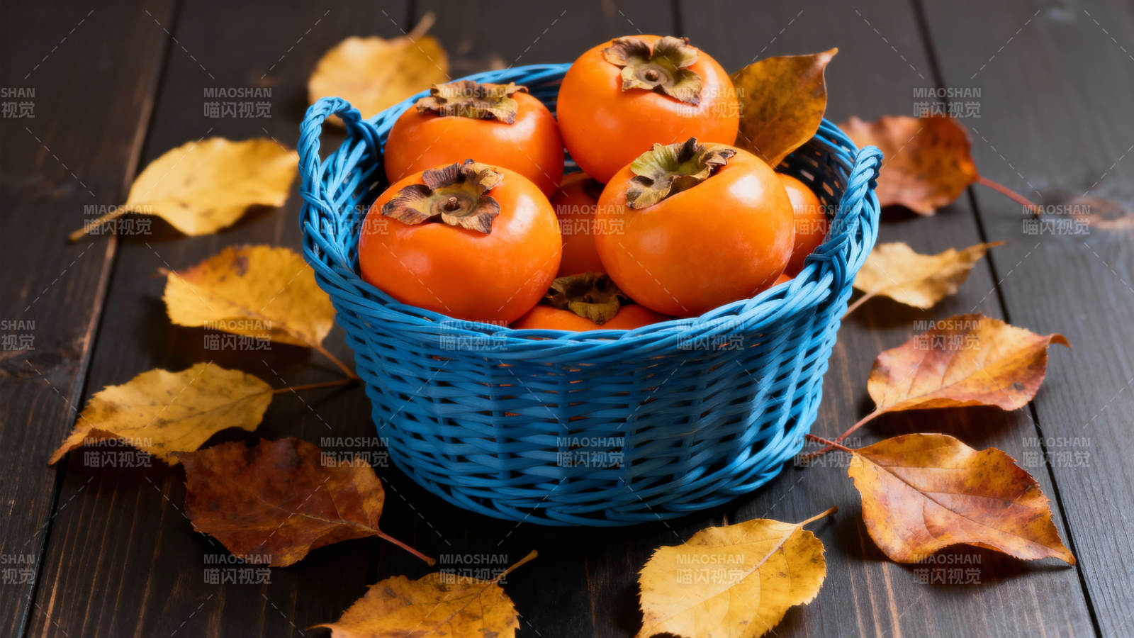 秋日柿子篮图片