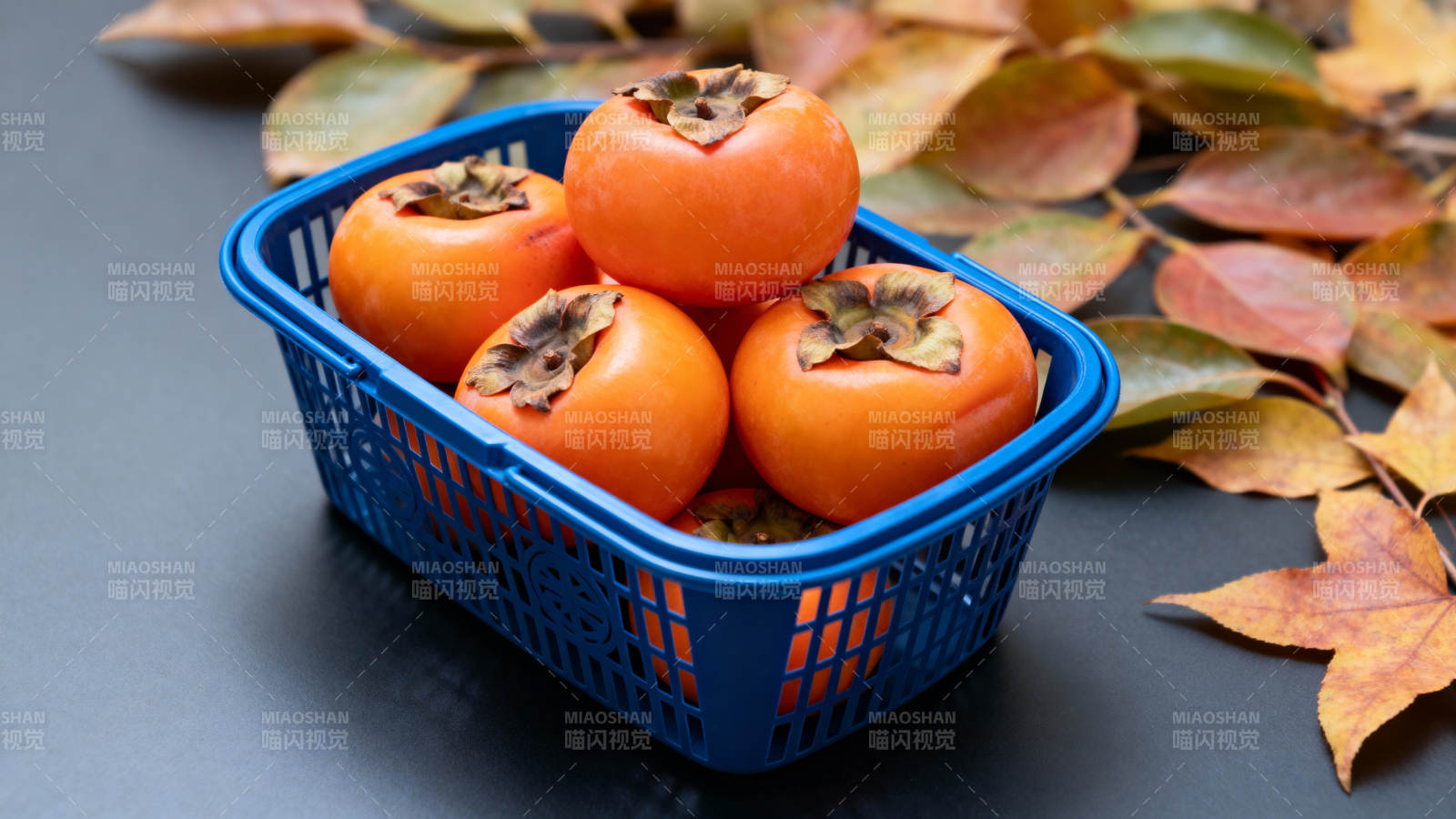 秋日柿子篮图片