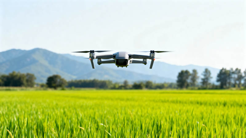 无人机飞越稻田图片