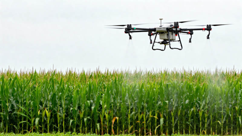 无人机喷洒玉米田图片