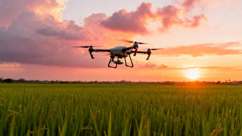 无人机飞越稻田图片