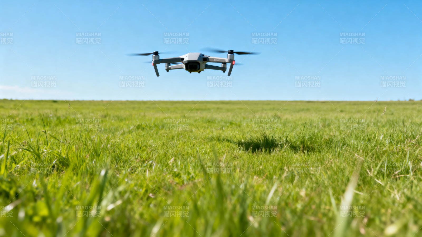无人机飞越绿草地图片