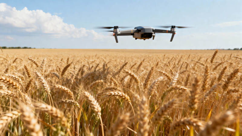 无人机飞越麦田图片