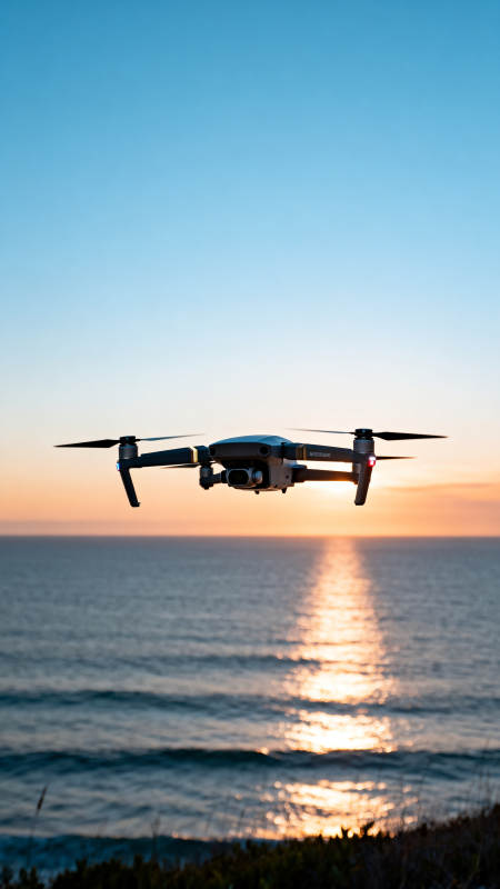 无人机航拍日落海景图片