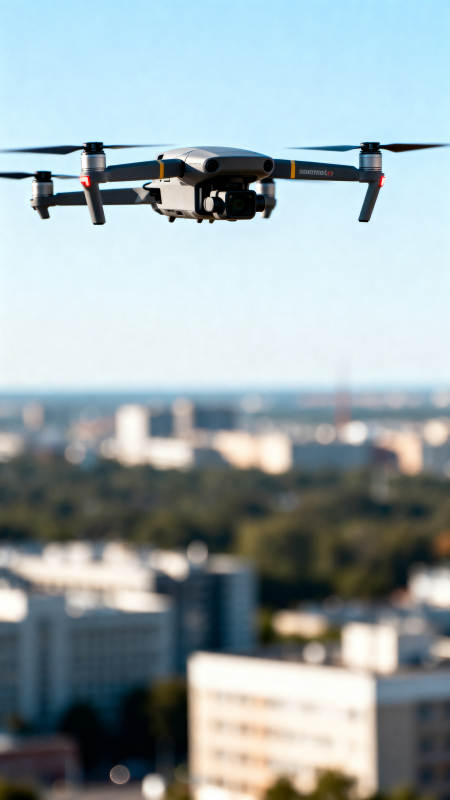 无人机翱翔城市上空图片