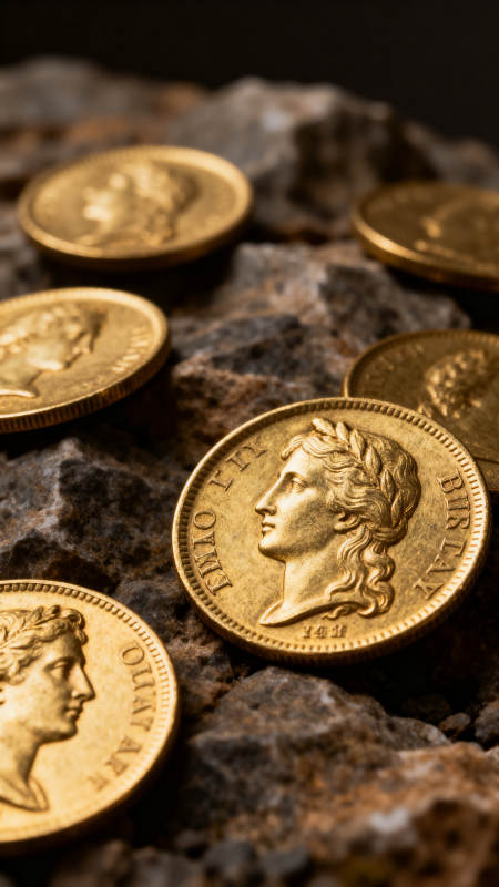 古金币静置石上图片