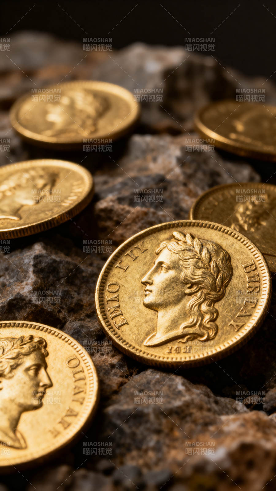 古金币静置石上图片