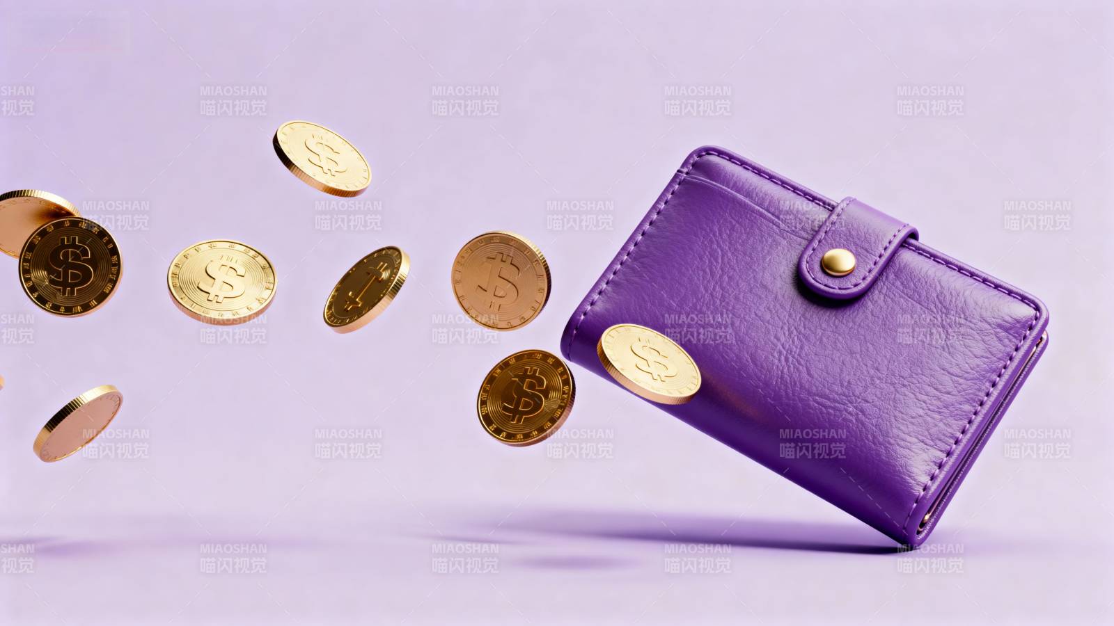 金币飞入紫色钱包图片