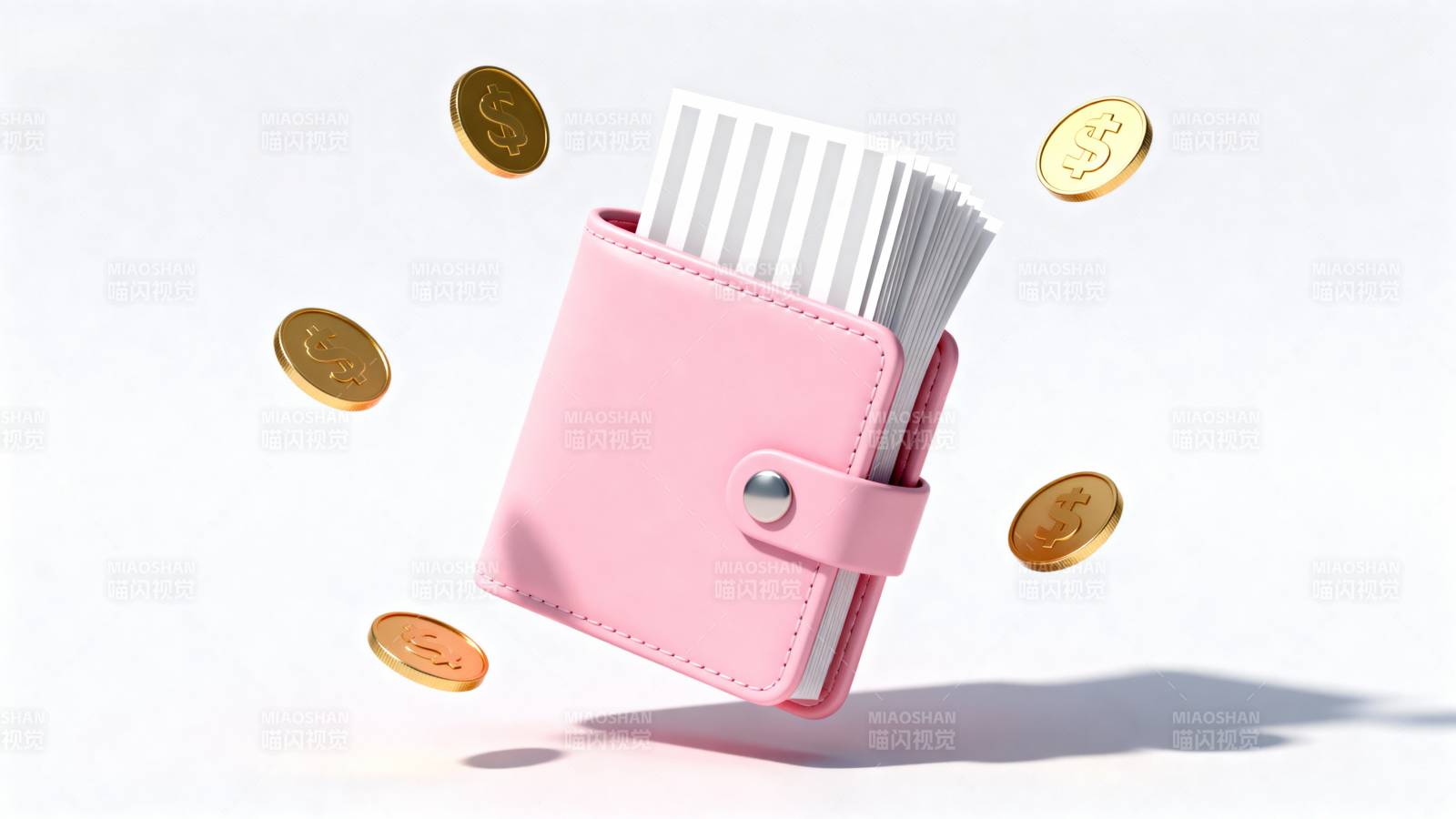 粉色钱包与金币飞舞图片