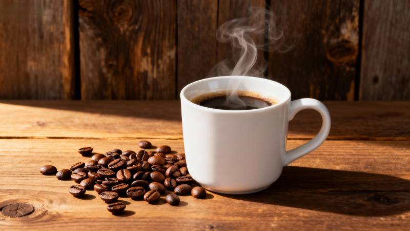 热咖啡与咖啡豆图片