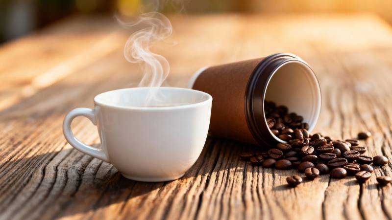 热咖啡与咖啡豆图片