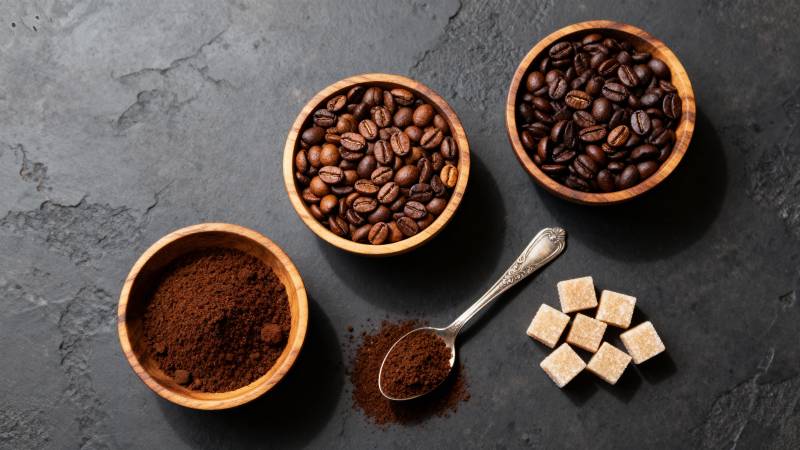 咖啡豆与糖块静物图片