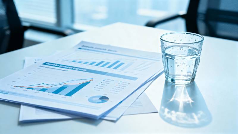 办公桌上的文件与水杯图片