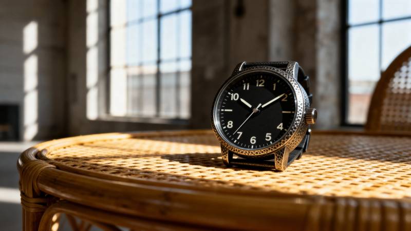 腕表静置于藤椅上图片