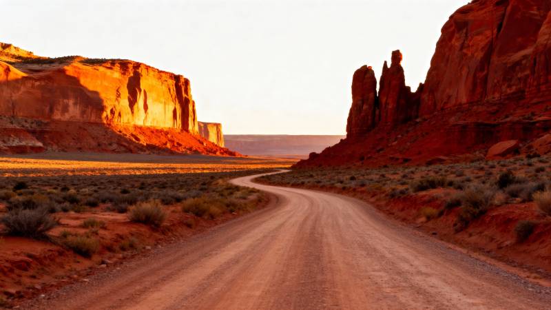 荒漠公路日落图片