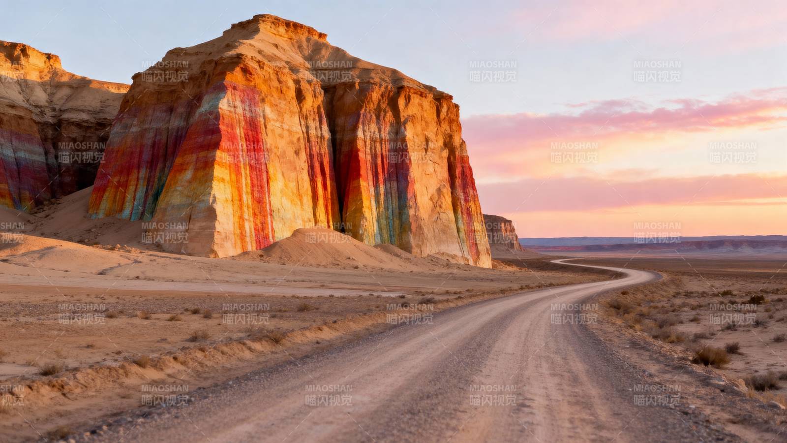 彩岩荒漠日落图片