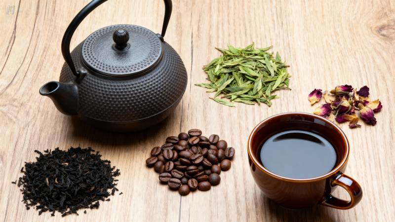 茶具与茶叶咖啡豆图片