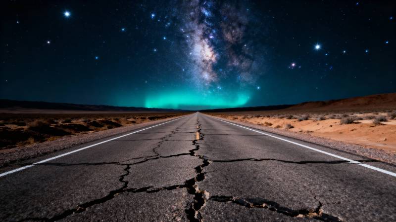 星河下的公路图片