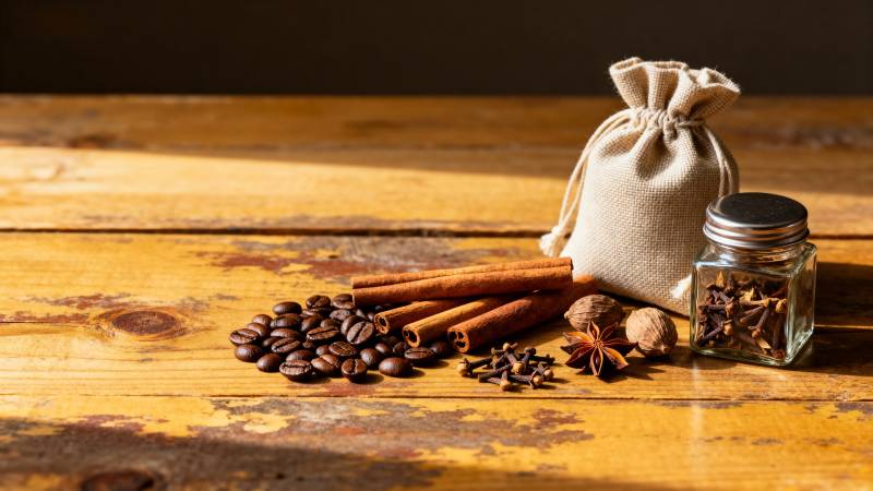 咖啡豆与香料静物图片