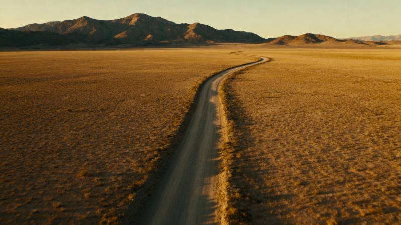 荒漠长路尽头山影图片