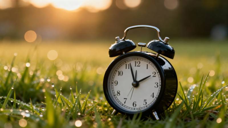 草地上的闹钟图片