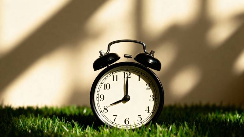 草地上的闹钟图片