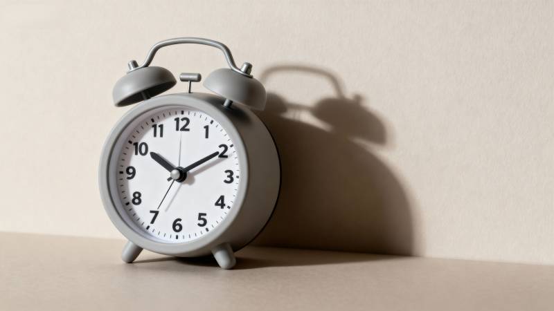 灰色闹钟静置桌面图片