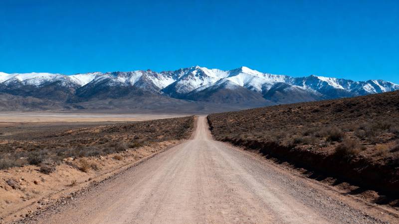 雪山下的荒漠公路图片