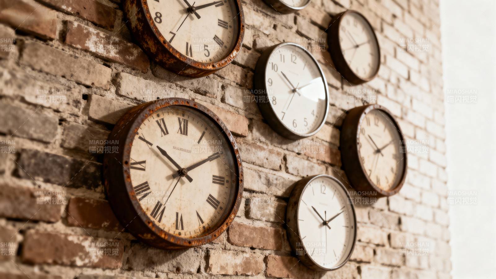砖墙上的复古时钟图片