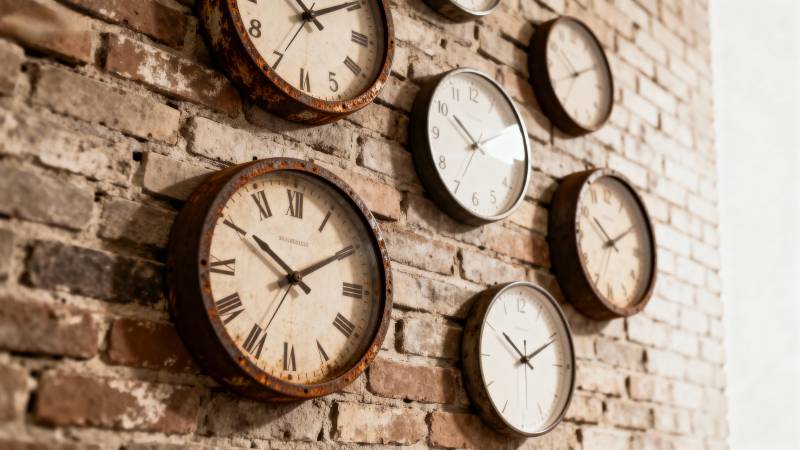 砖墙上的复古时钟图片