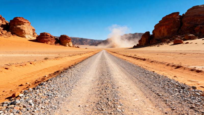 沙漠公路延伸远方图片