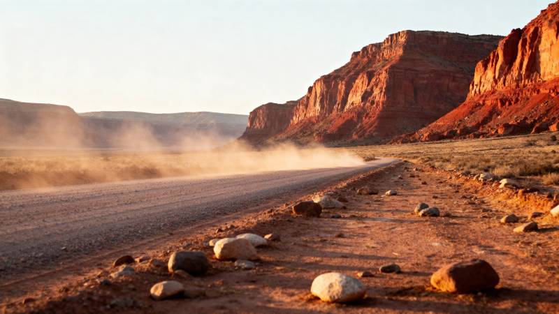 荒漠公路尘烟起图片